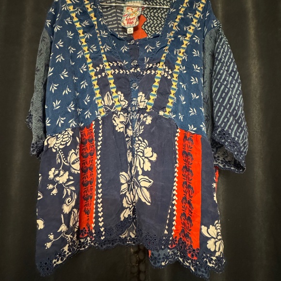 Johnny Was Ramona Button Down Top Bohemian patchwork peasant blouse - Picture 3 of 9